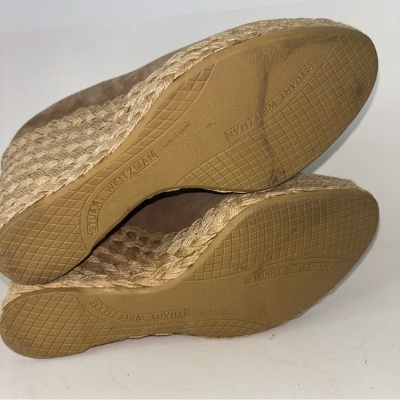 Stuart Weitzman Tan Suede Wedge Platform Peep Toe Espadrille Pumps Size 9.5 M - Picture 3 of 11